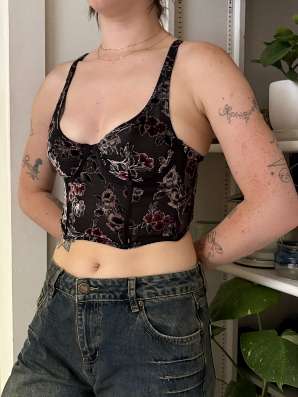 Urban Outfitters Floral Mesh Corset Top - M